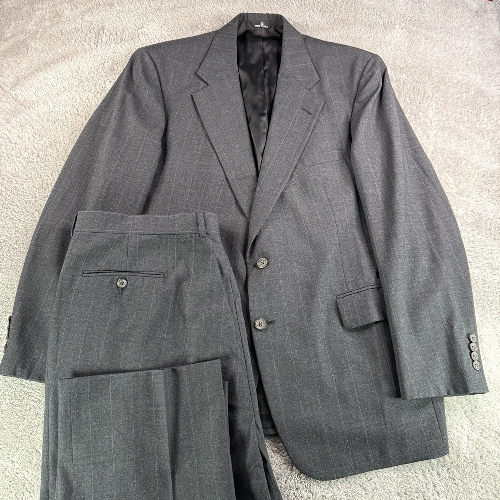 Chaps Ralph Lauren Vintage Mens 46R 2 Piece Suit Gray Pinstripe Wool USA 38x29